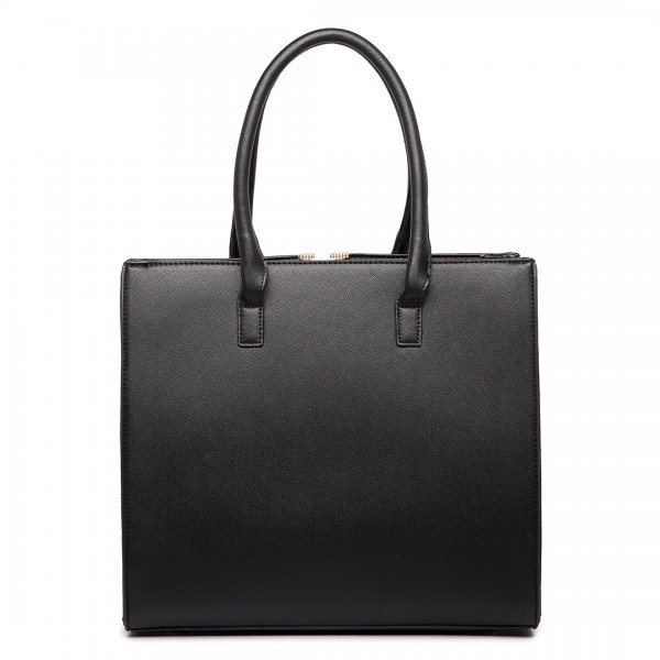 LT1666 - Miss Lulu Split Front Design Medium Tote Handbag Black and Light Brown